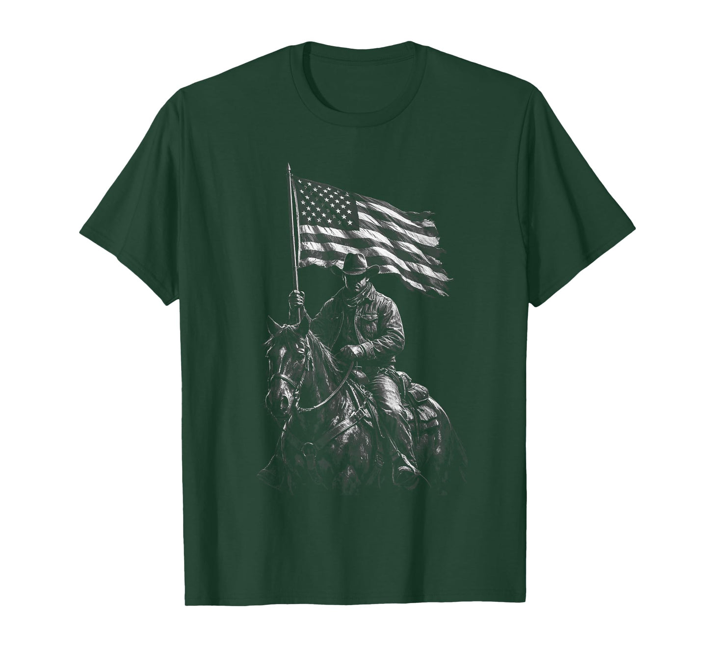 Patriotic Western Cowboy on Horse – American Pride Art T-Shirt