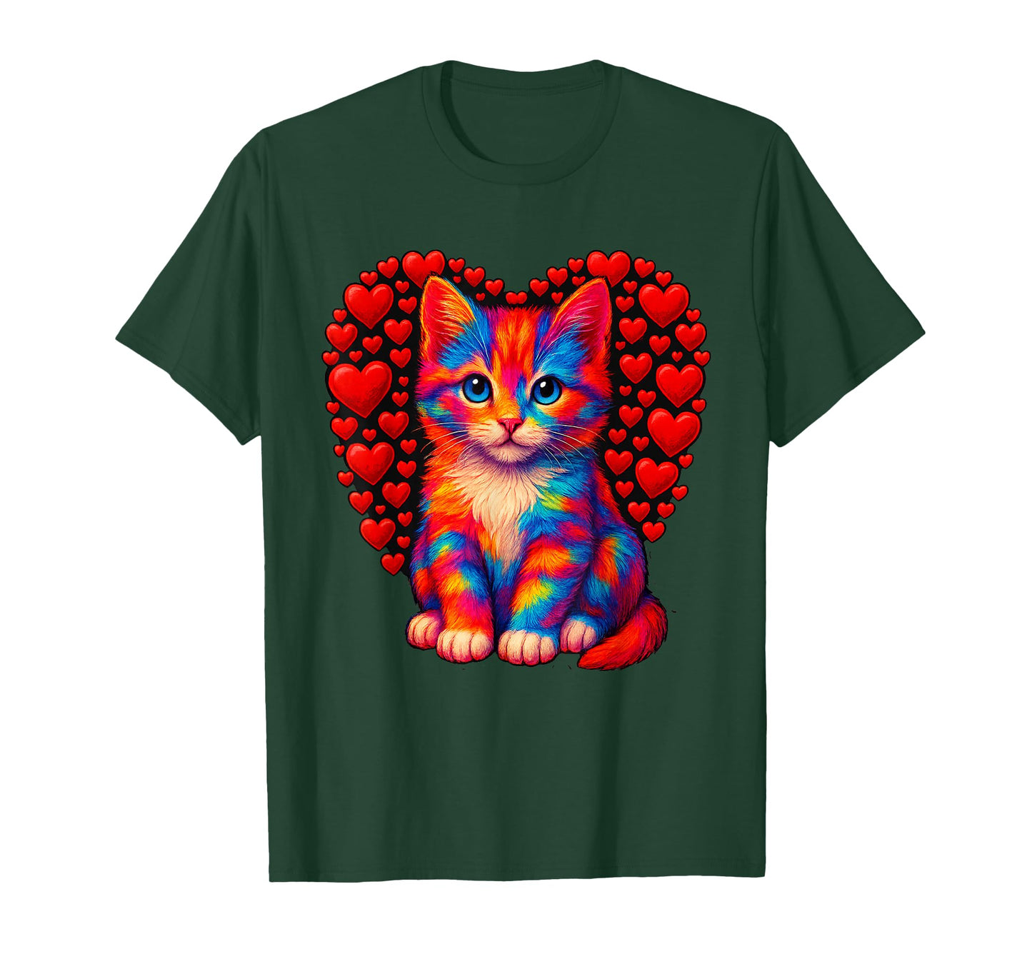 Cute Multicolor Cat Heart Valentines Day for Kitties Lovers T-Shirt