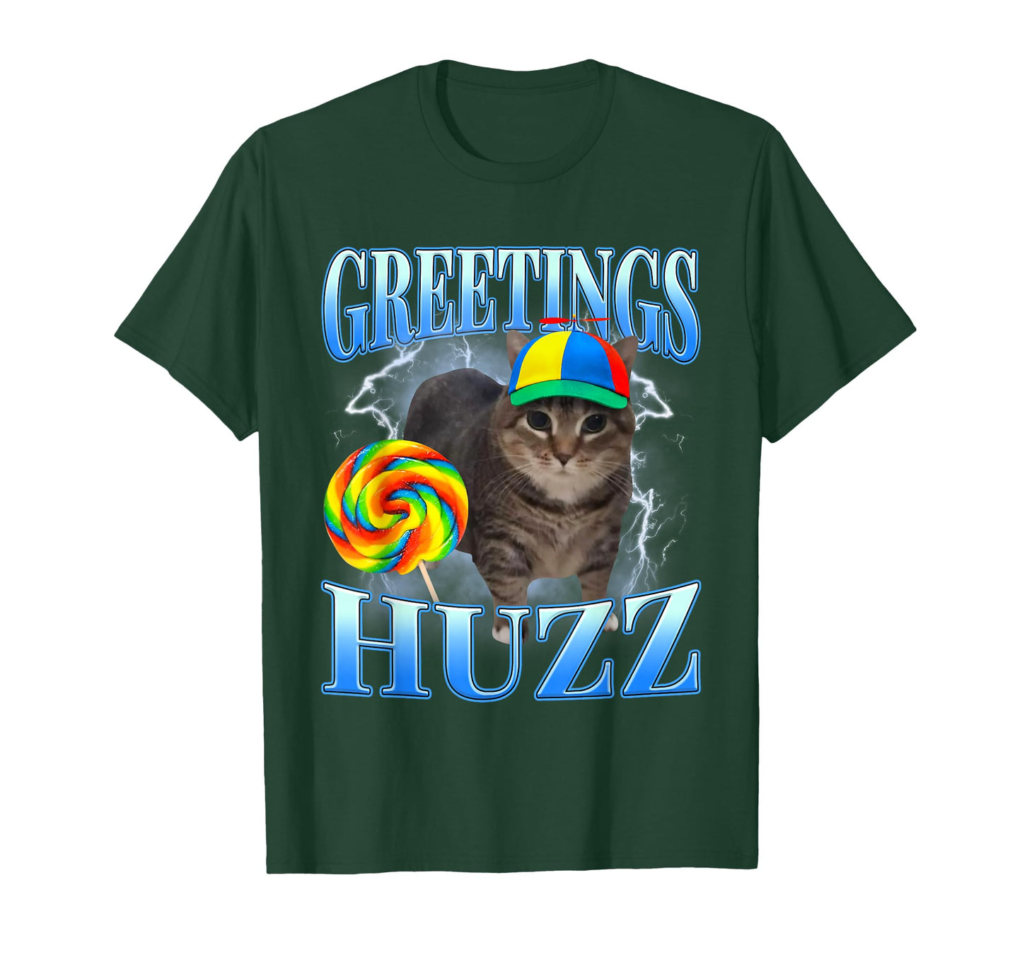 Greetings Huzz Funny Lollipop Silly Cat Meme Men Women Kids T-Shirt