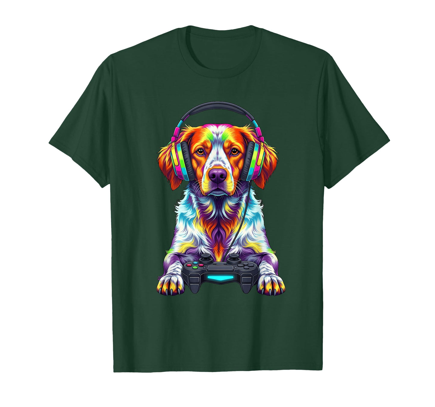 Colorful Brittany Spaniel Video Game Gamer Dog Zoo Design T-Shirt