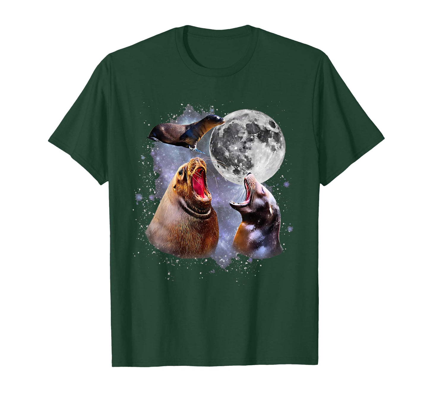 Retro Three California Sea Lion Moon Ocean Marine Animal T-Shirt