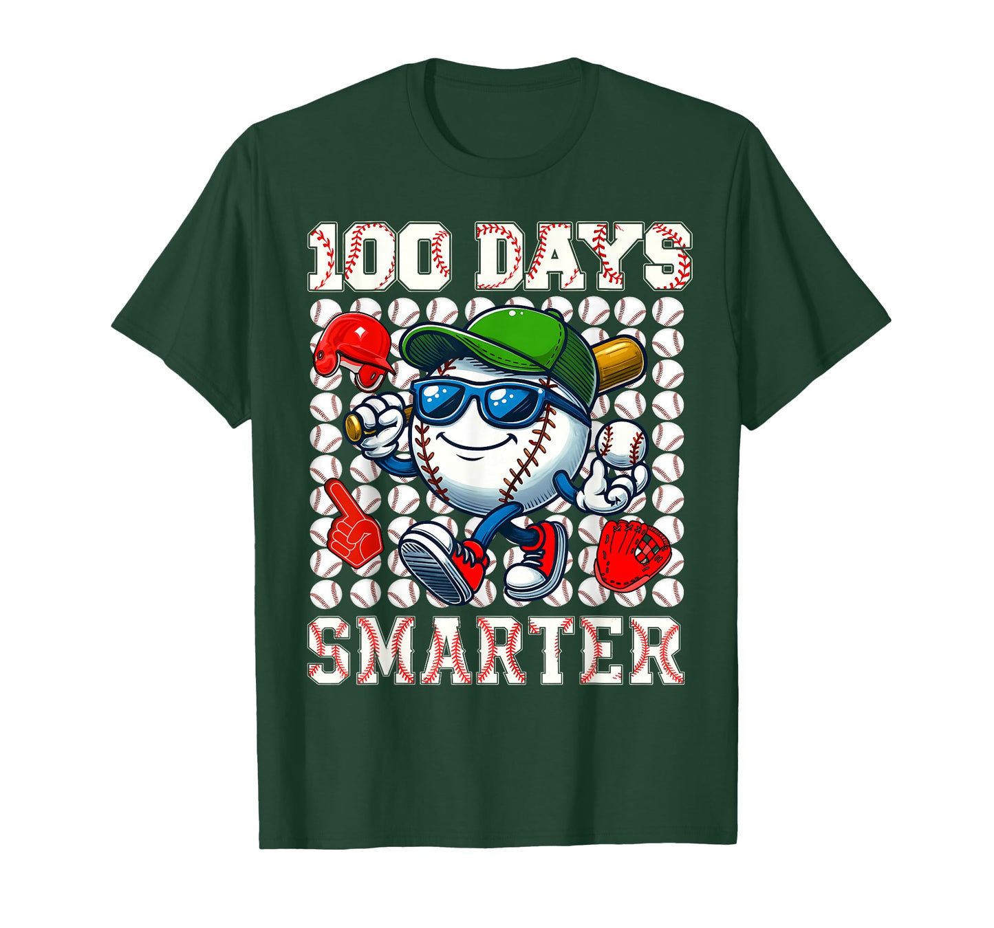 100 Days Smarter Baseball 100 Days of School Boy Girl Kid T-Shirt