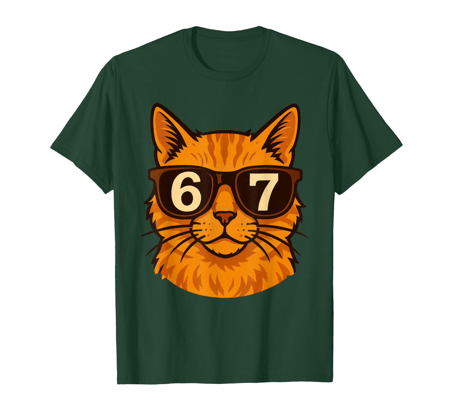Funny Orange Cat Sunglasses 67 Six Seven Meme T-Shirt