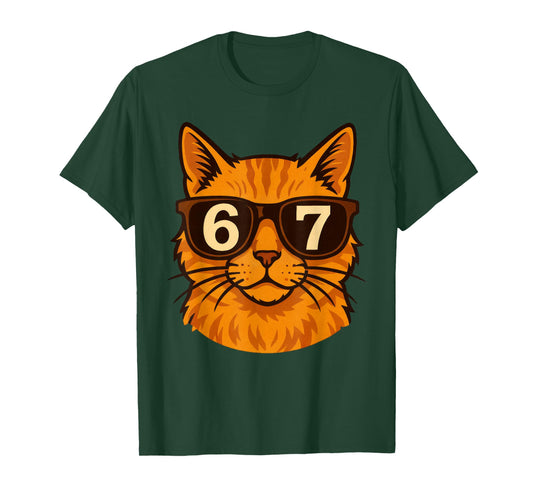 Funny Orange Cat Sunglasses 67 Six Seven Meme T-Shirt