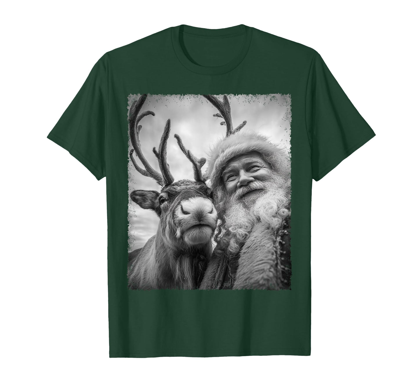 Reindeer Santa Claus Selfie Black and White Cute Christmas T-Shirt