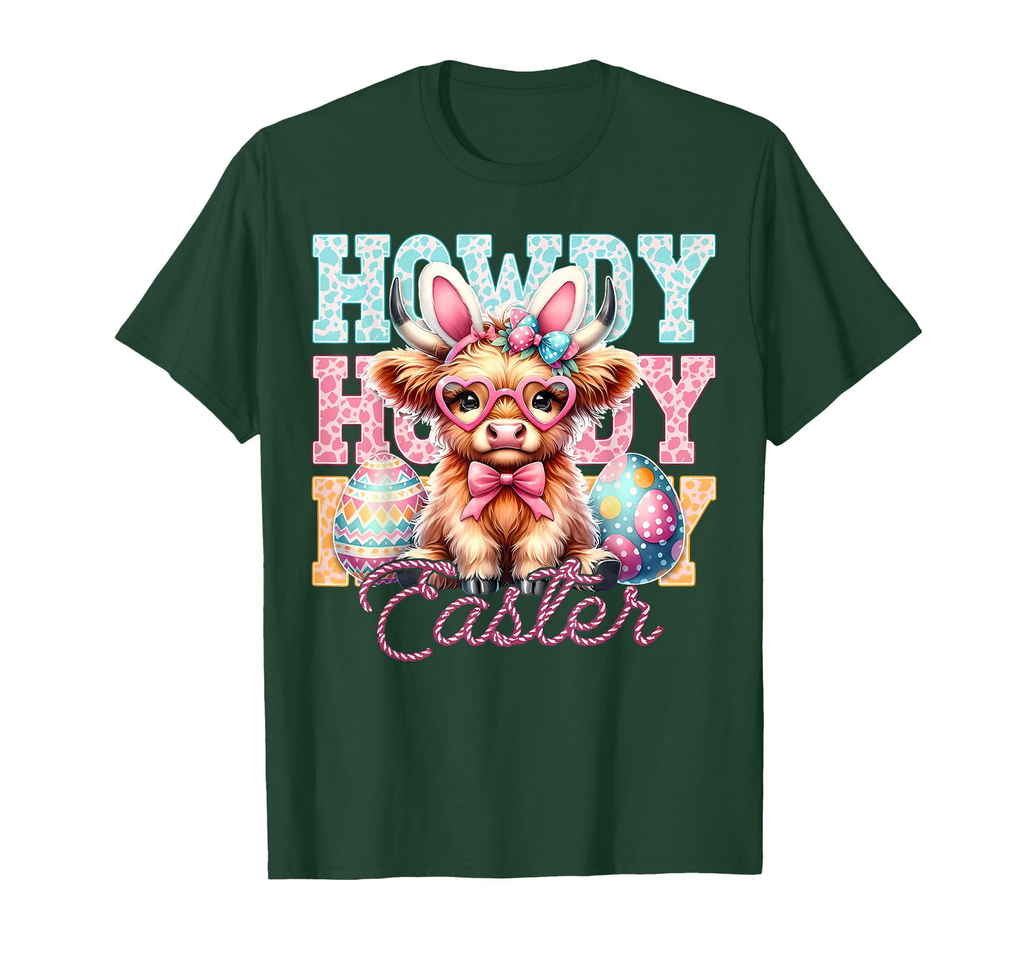 Cute Highland Cow Howdy Easter Coquette Bow Bunny Ears T-Shirt