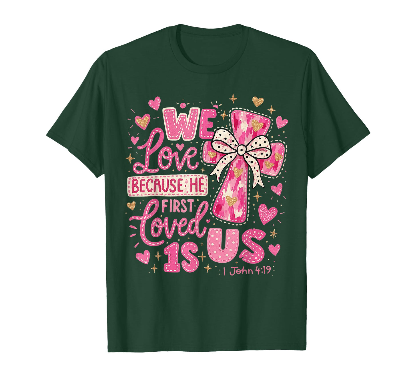 HUGvyn He First Loved US Christian Valentine Jesus Cross Bow T-Shirt