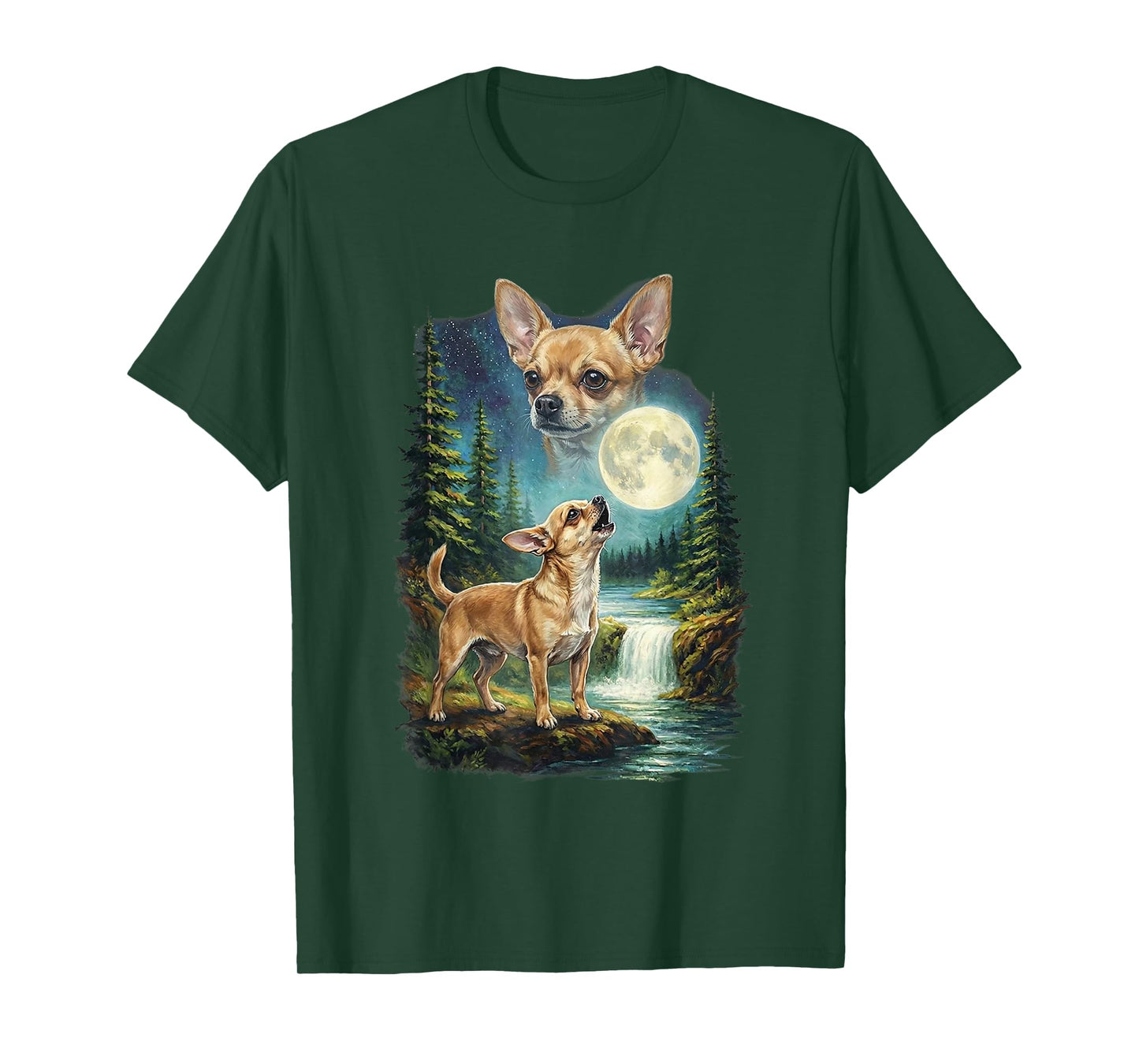 Chihuahua Dog Moonlit Night Art Chihuahua Howling at Moon T-Shirt