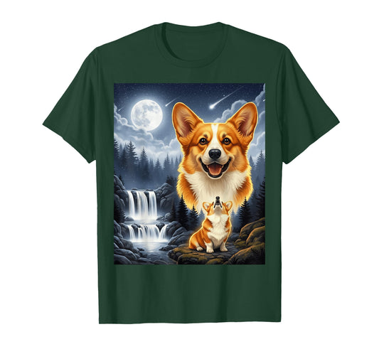 Funny Corgi Howling at Vintage Moon Mystical for Dog Lovers T-Shirt