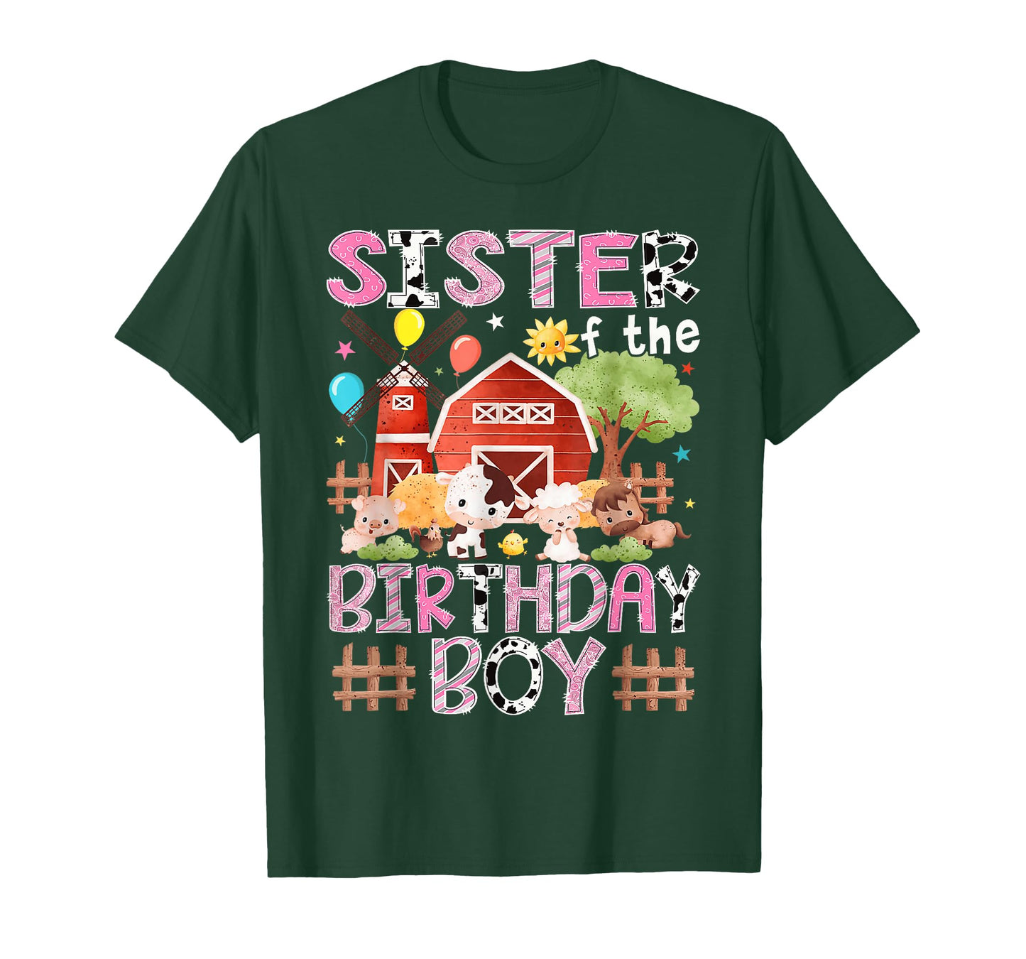 Sister of The Birthday Boy Farm Animals Matching T-Shirt