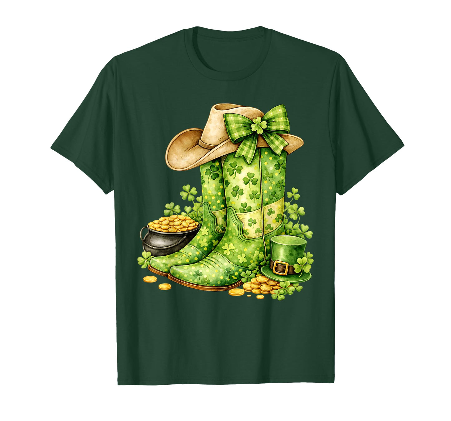 Retro Western Cowboy Boots Cowgirl St Patricks Day for Women T-Shirt