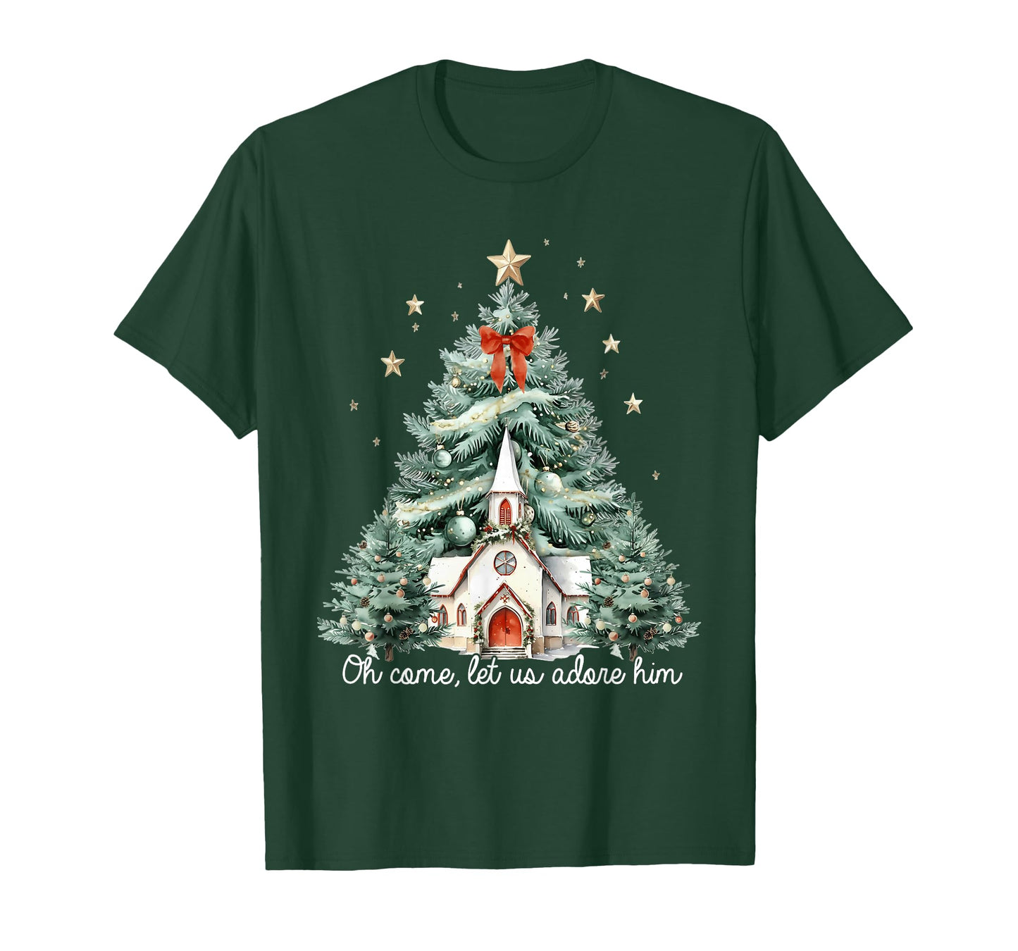 Oh Come Let Us Adore Him Christian Jesus Christmas Pajamas T-Shirt