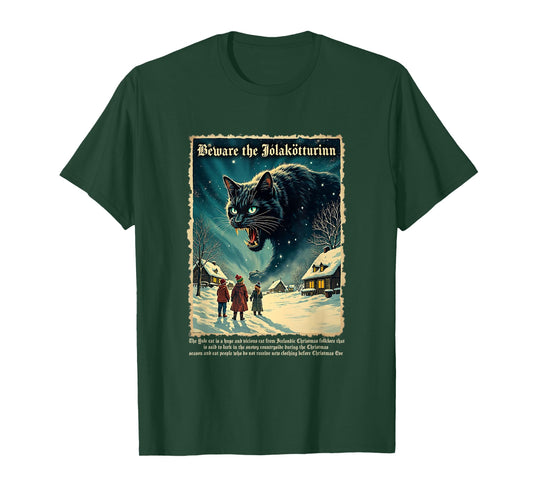 Vintage Yule Cat Beware Jolakotturinn Icelandic Christmas T-Shirt