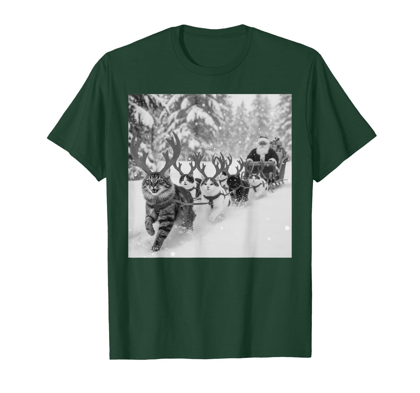 Funny Christmas Santa Sleigh Cats Reindeer Selfie Xmas Meme T-Shirt