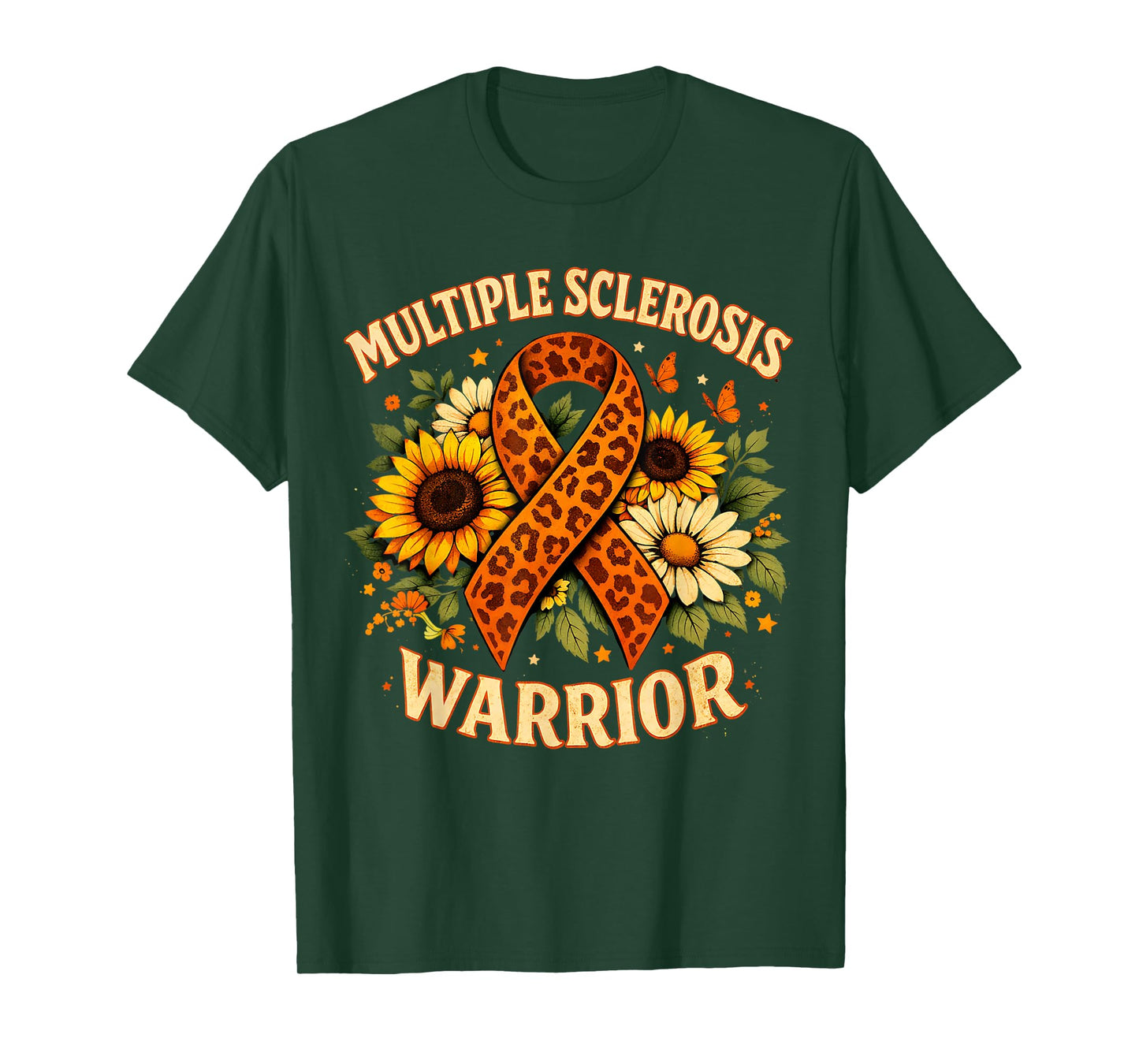 Ms Awareness Sunflower Leopard Ribbon Multiple Sclerosis T-Shirt