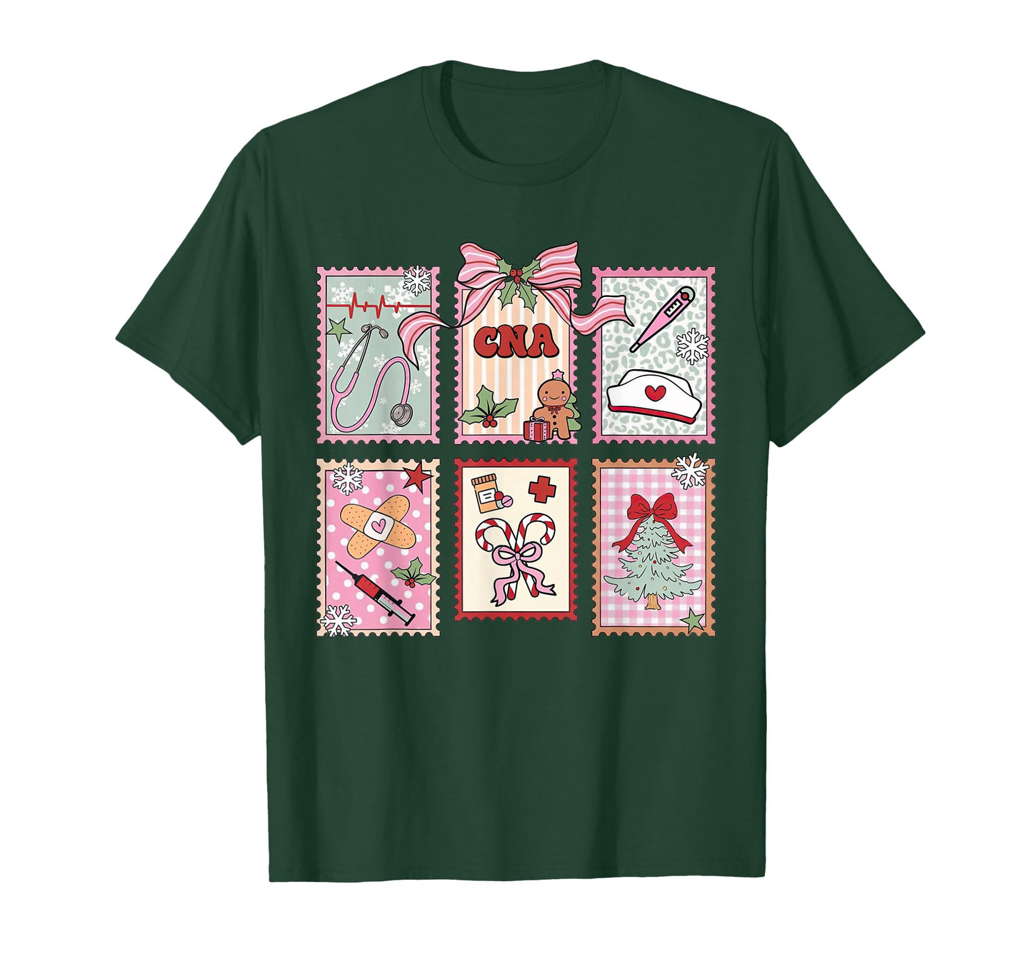 CNA Certified Nursing Assistant Christmas Pink Stamp Bows T-Shirt