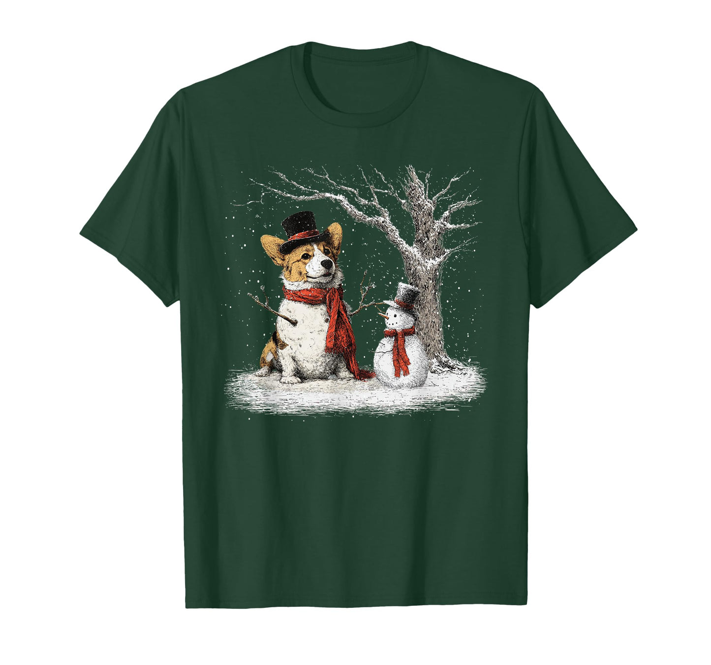 Funny Corgi Dog in The Snow Tree Christmas Winter T-Shirt