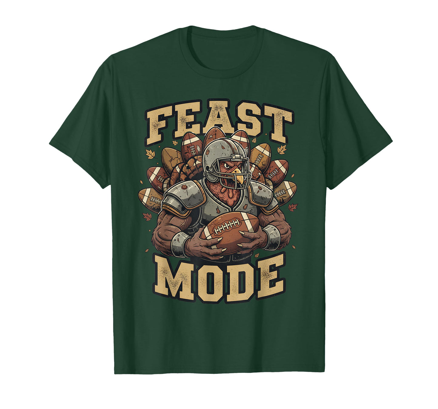 Feast Mode Turkey Football Thanksgiving Funny Vintage Fall T-Shirt