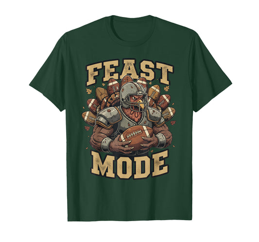 Feast Mode Turkey Football Thanksgiving Funny Vintage Fall T-Shirt
