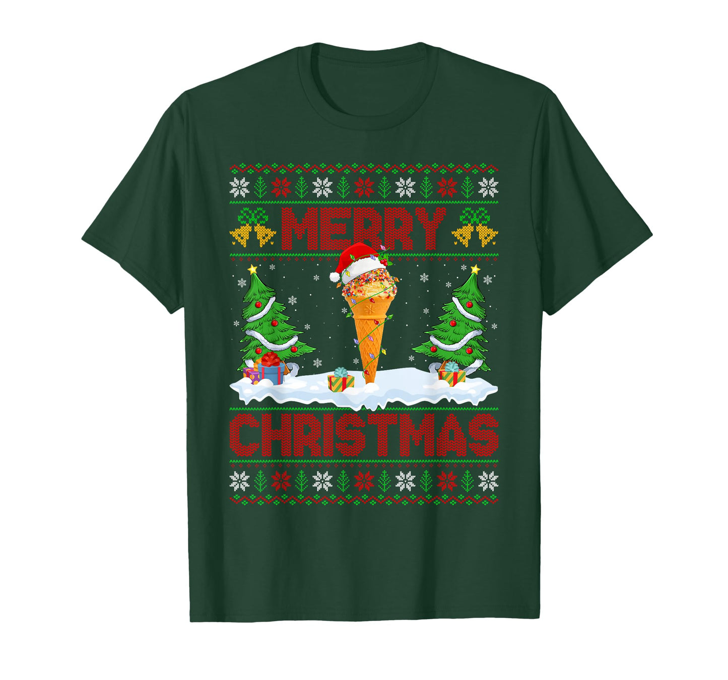 Ice Cream Cone Ugly Xmas Sweaters Funny Lights Christmas T-Shirt