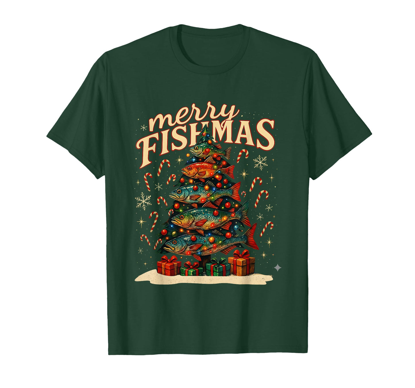 Merry Fishmas Funny Fishing Christmas Design T-Shirt