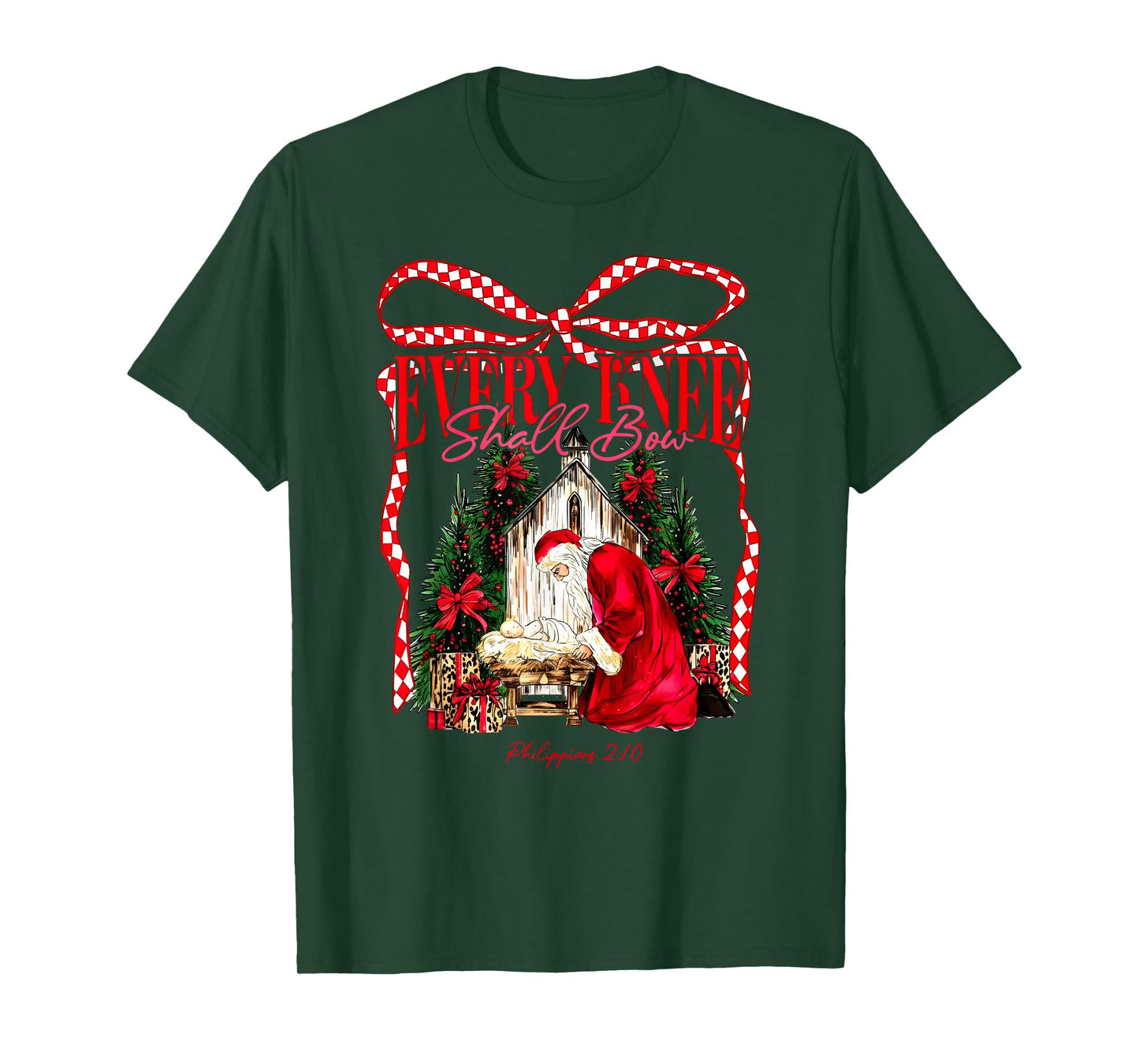 Every Knee Shall Bow Santa Kneeling Christian Christmas T-Shirt
