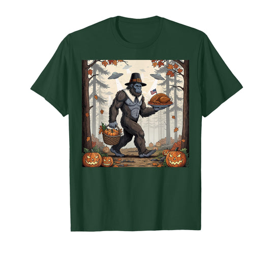Thanksgiving Bigfoot UFO Funny Sasquatch Turkey Day T-Shirt