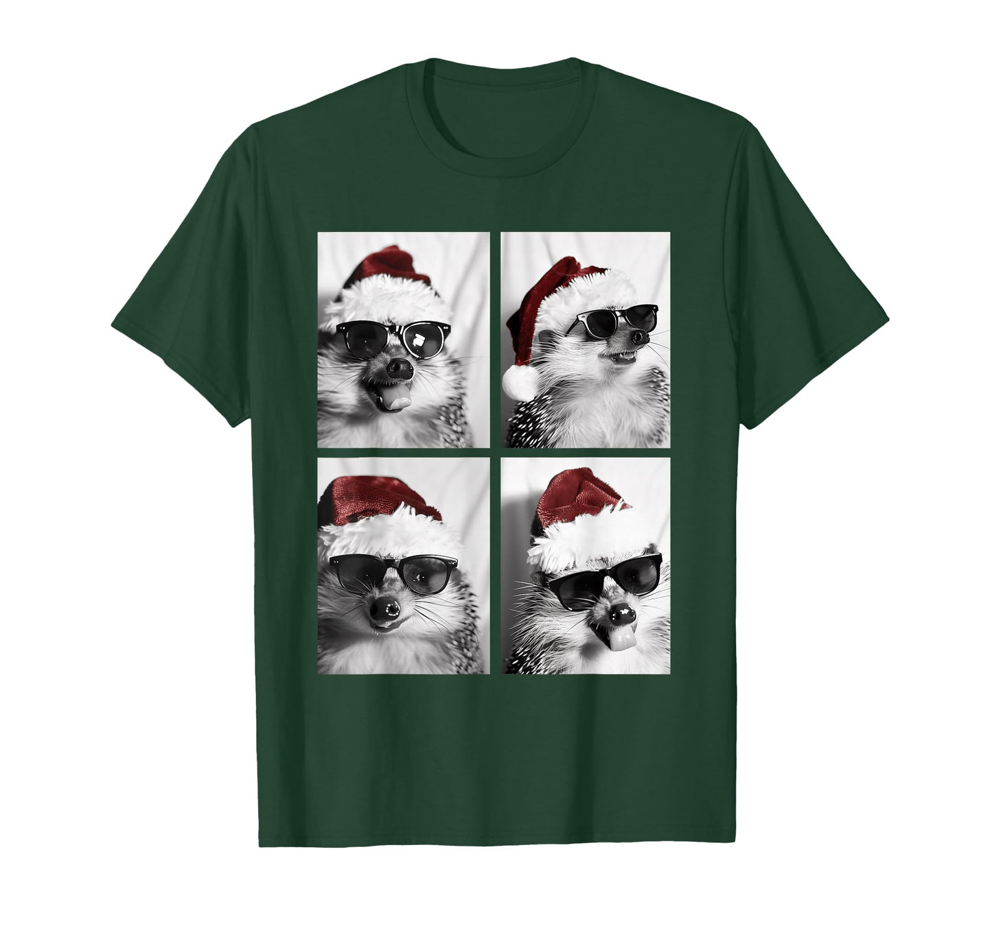 Funny Christmas Hedgehogs with Sunglasses Santa Hat Festive T-Shirt