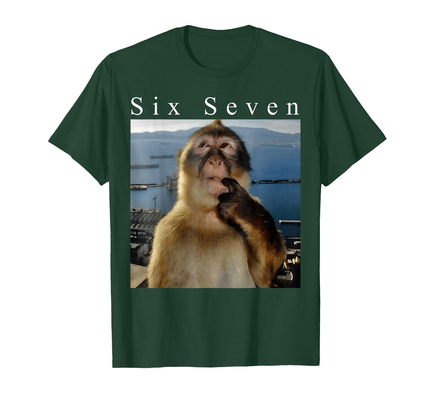 Six Seven Thinking Monkey Meme Humor Brainrot T-Shirt