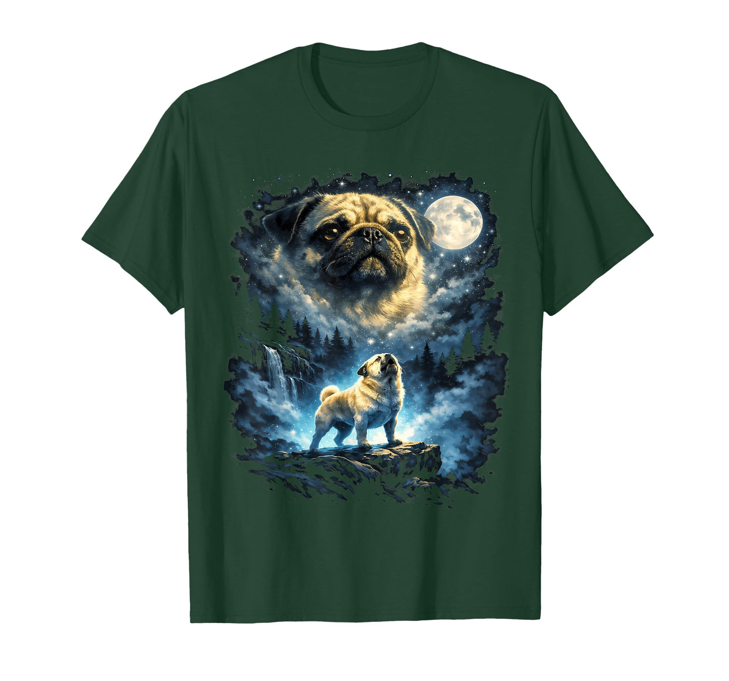 Pug Howling At Moon T-Shirt