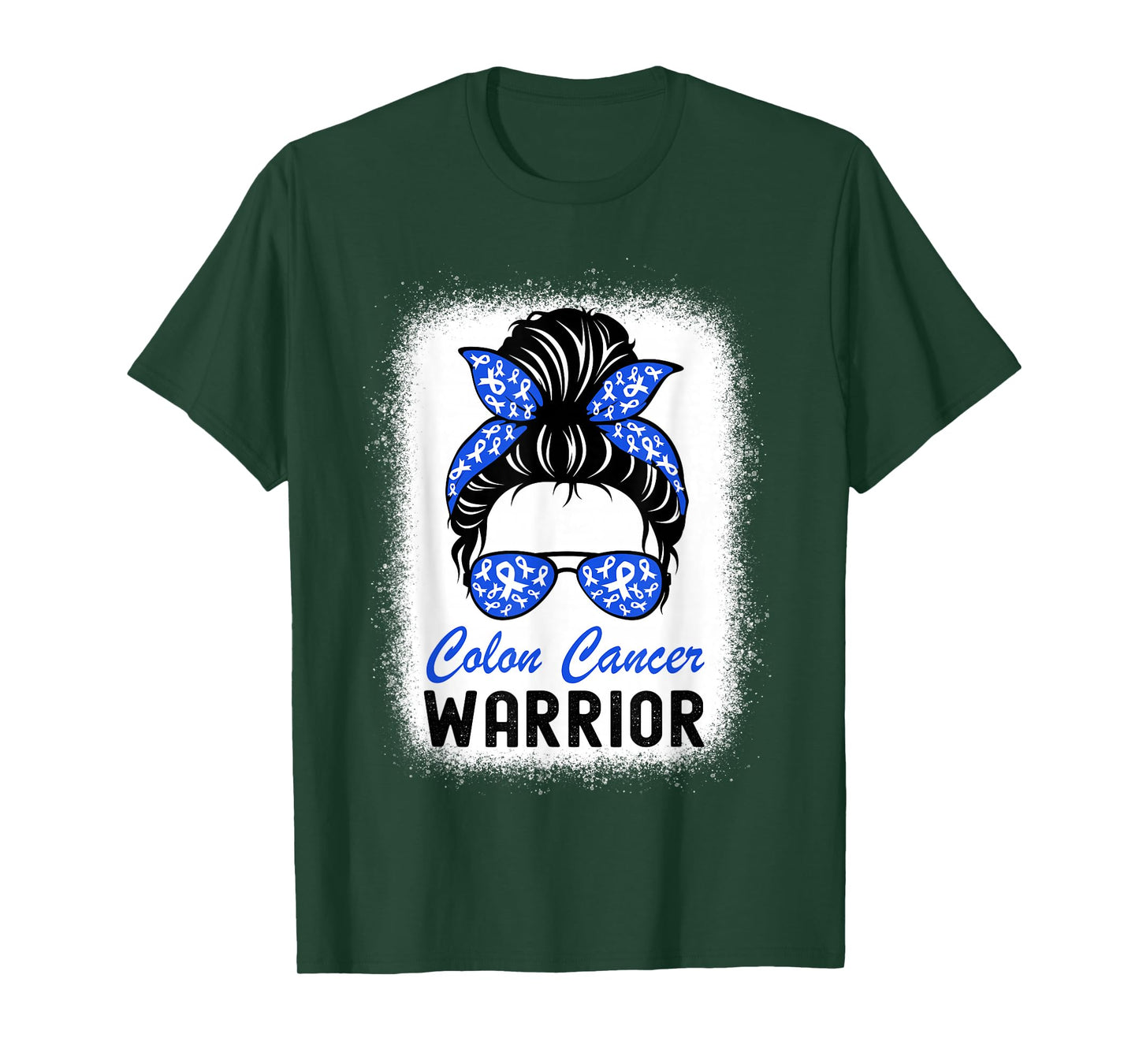 Colon Cancer Warrior CRC Colorectal Cancer Blue Messy Bun T-Shirt