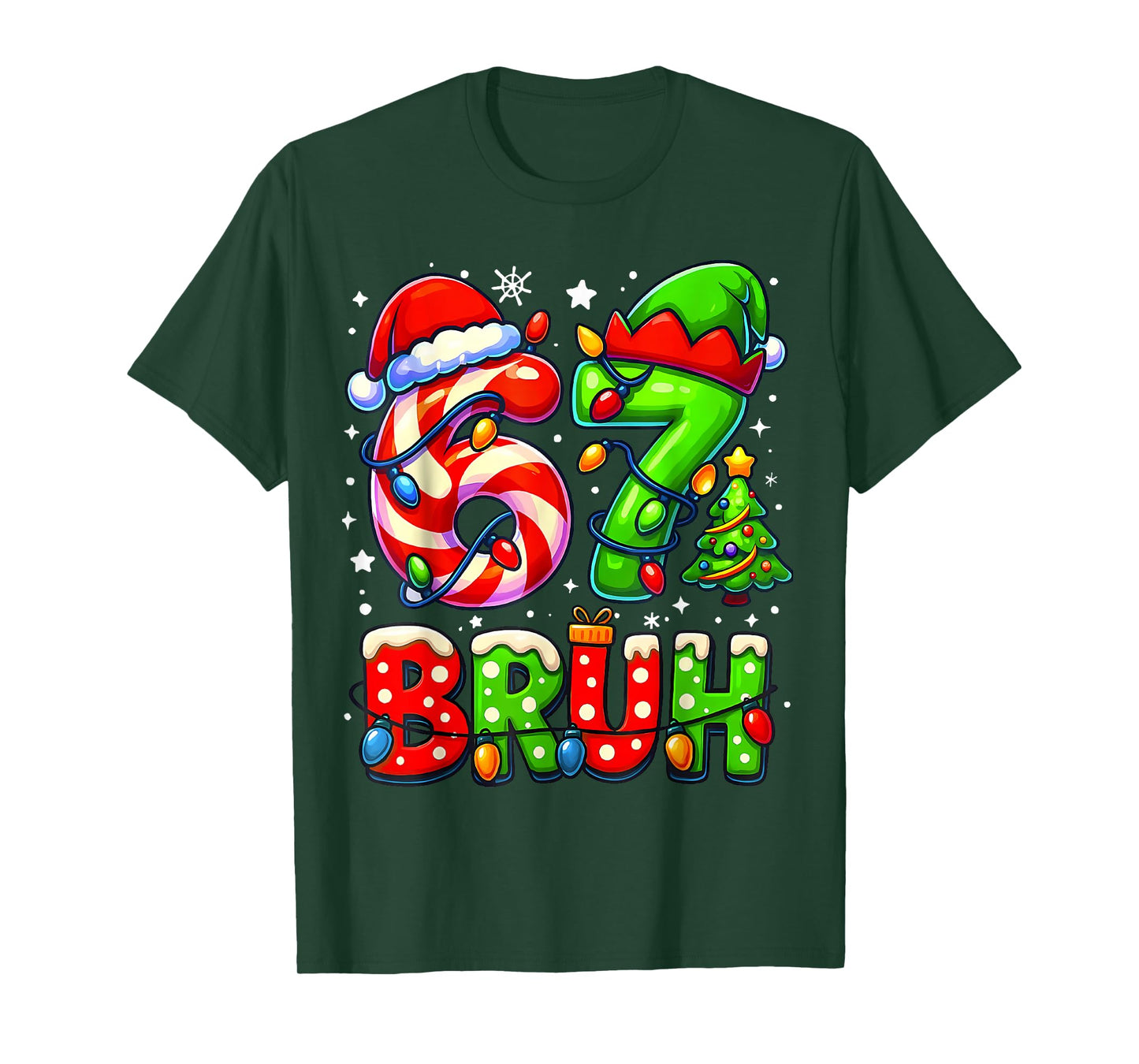 Bruh 67 Six Seven Meme Candy Cane Xmas Light Boy Girl Kids T-Shirt