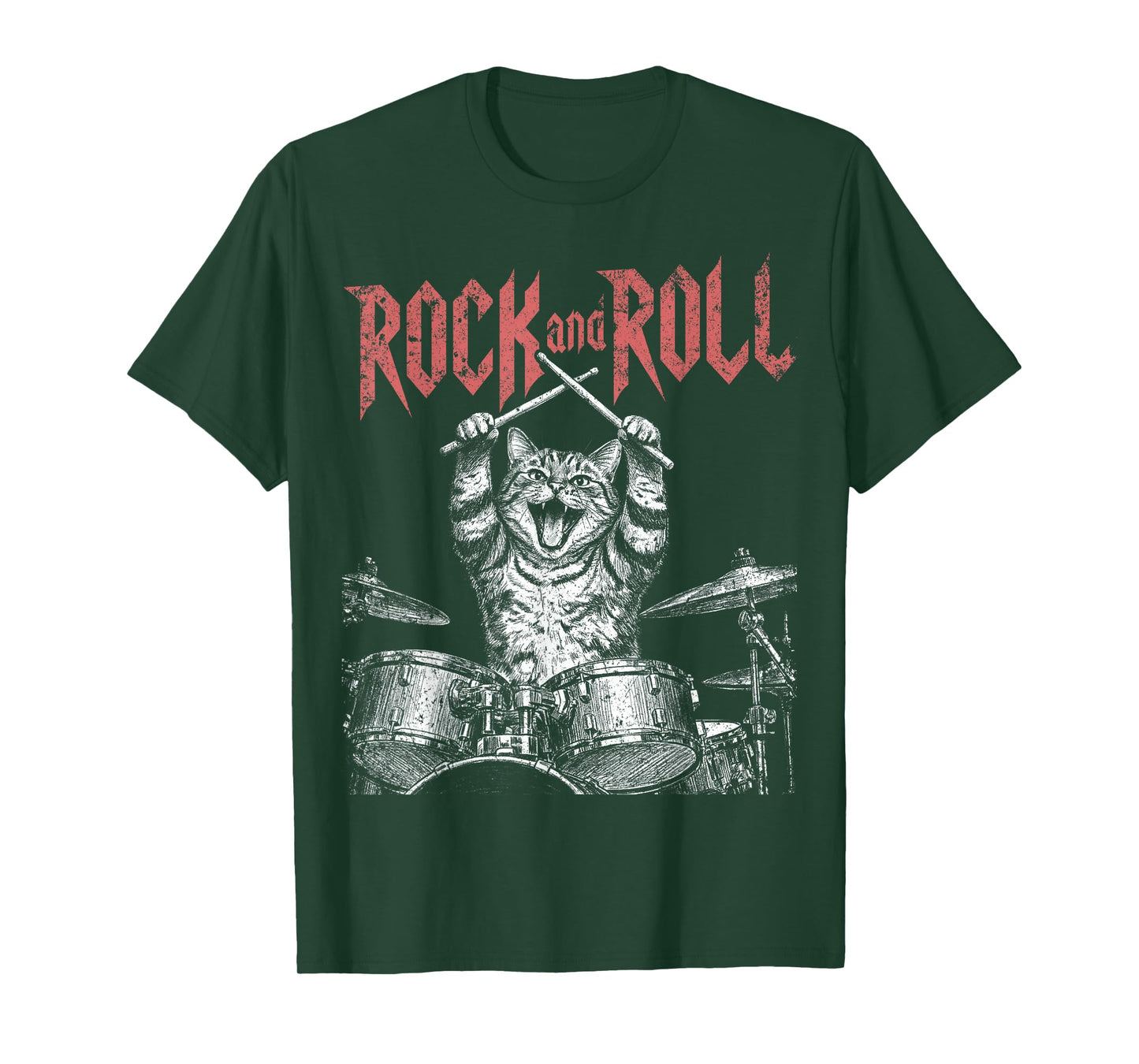 Rock N Roll Drummer Cat Retro Drumming Cat Vintage Music T-Shirt