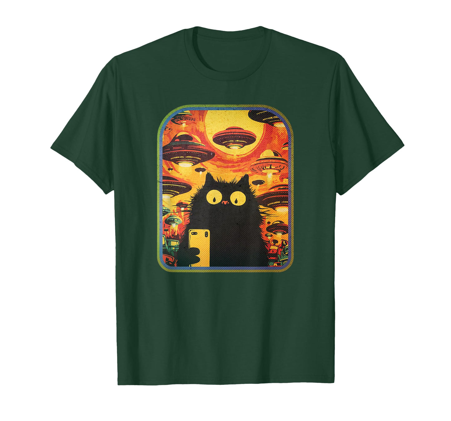 Retro Space Cat Selfie with UFOs T-Shirt