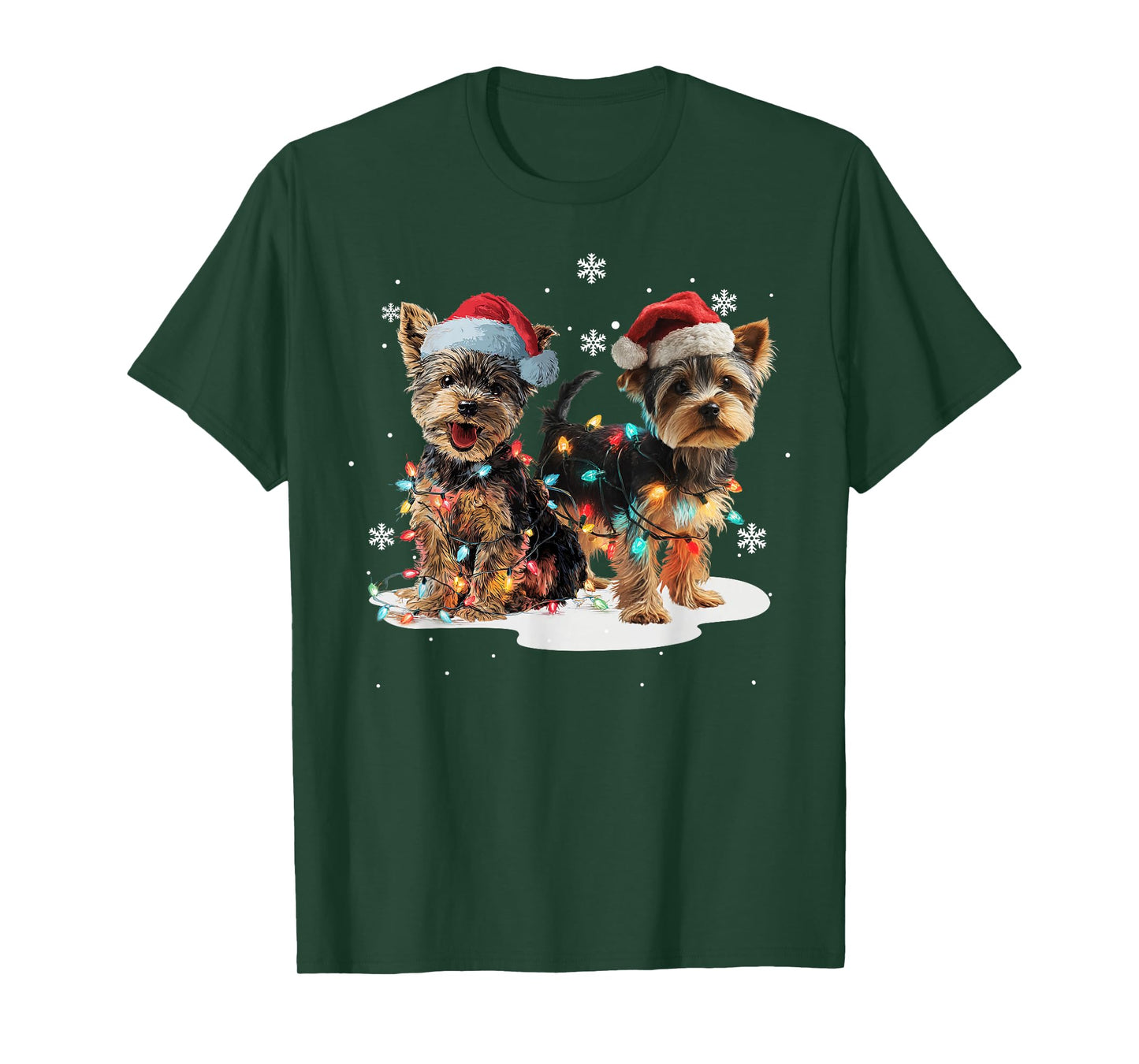 Cute Yorkshire Dog Christmas Lights Xmas Holidays T-Shirt