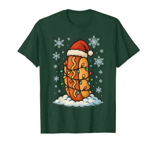 Fun Christmas Lights Wrapped On Hotdog Fun Holiday Lover T-Shirt