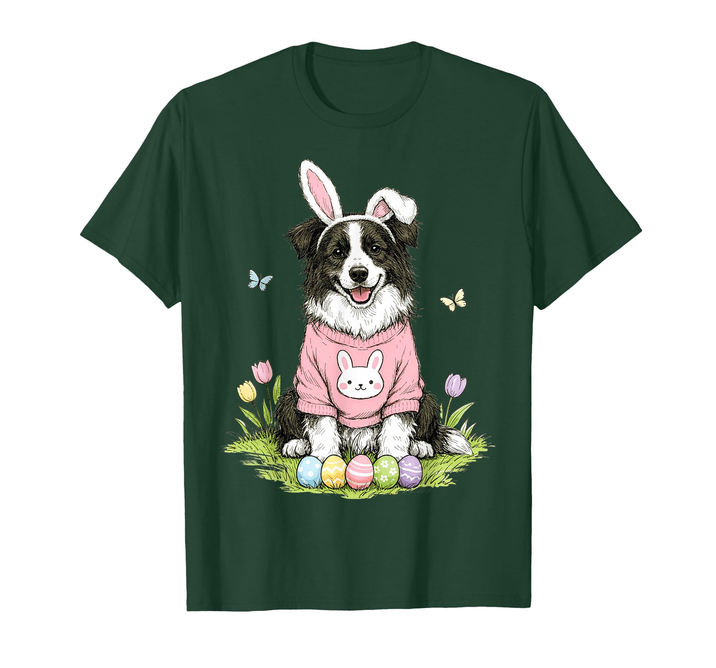 Easter Border Collie Dog Mom Spring Easter Bunny Eggs T-Shirt