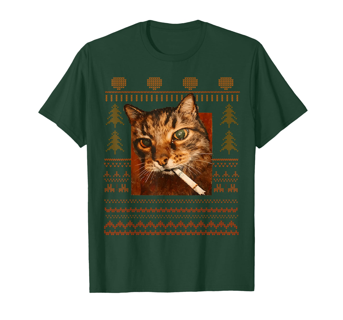 Funny Smoking Cat Meme Christmas Ugly for Men Women T-Shirt