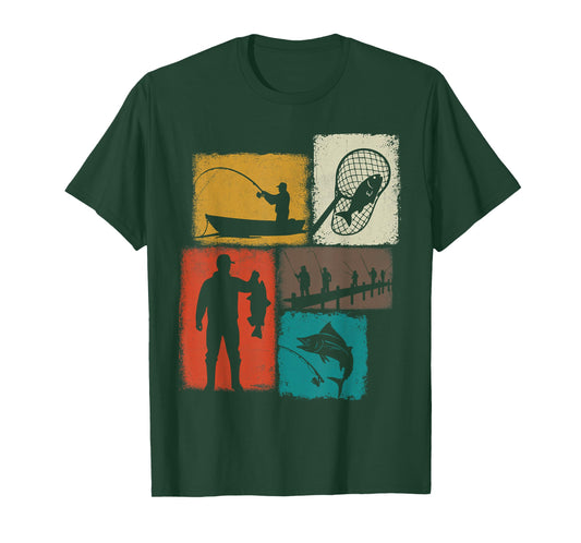Fisherman Vintage Collage Fishing Men Fisher Dad T-Shirt