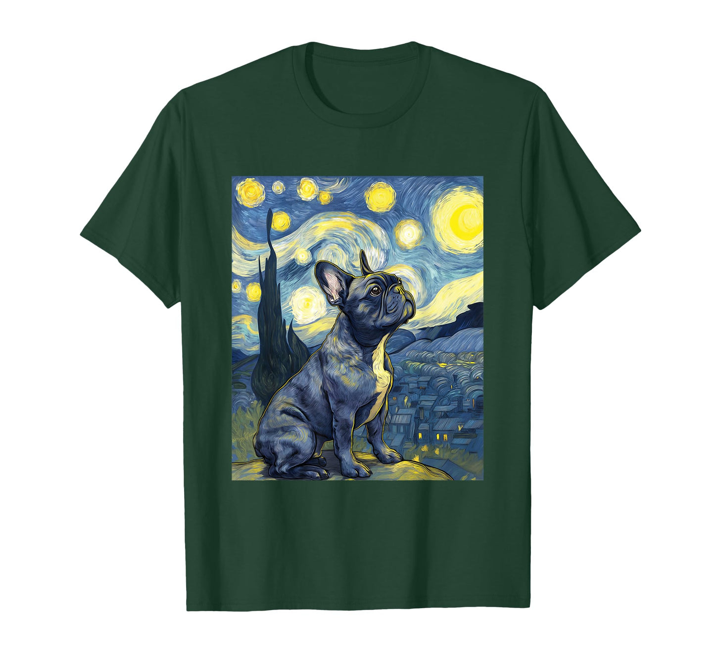 French Bulldog Dog Van Gogh Style Starry Night Funny Graphic T-Shirt