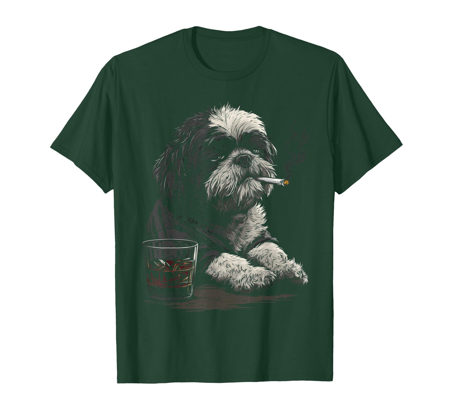 Shih Tzu Smoking Cigarette Whisky Lover Funny Dog T-Shirt