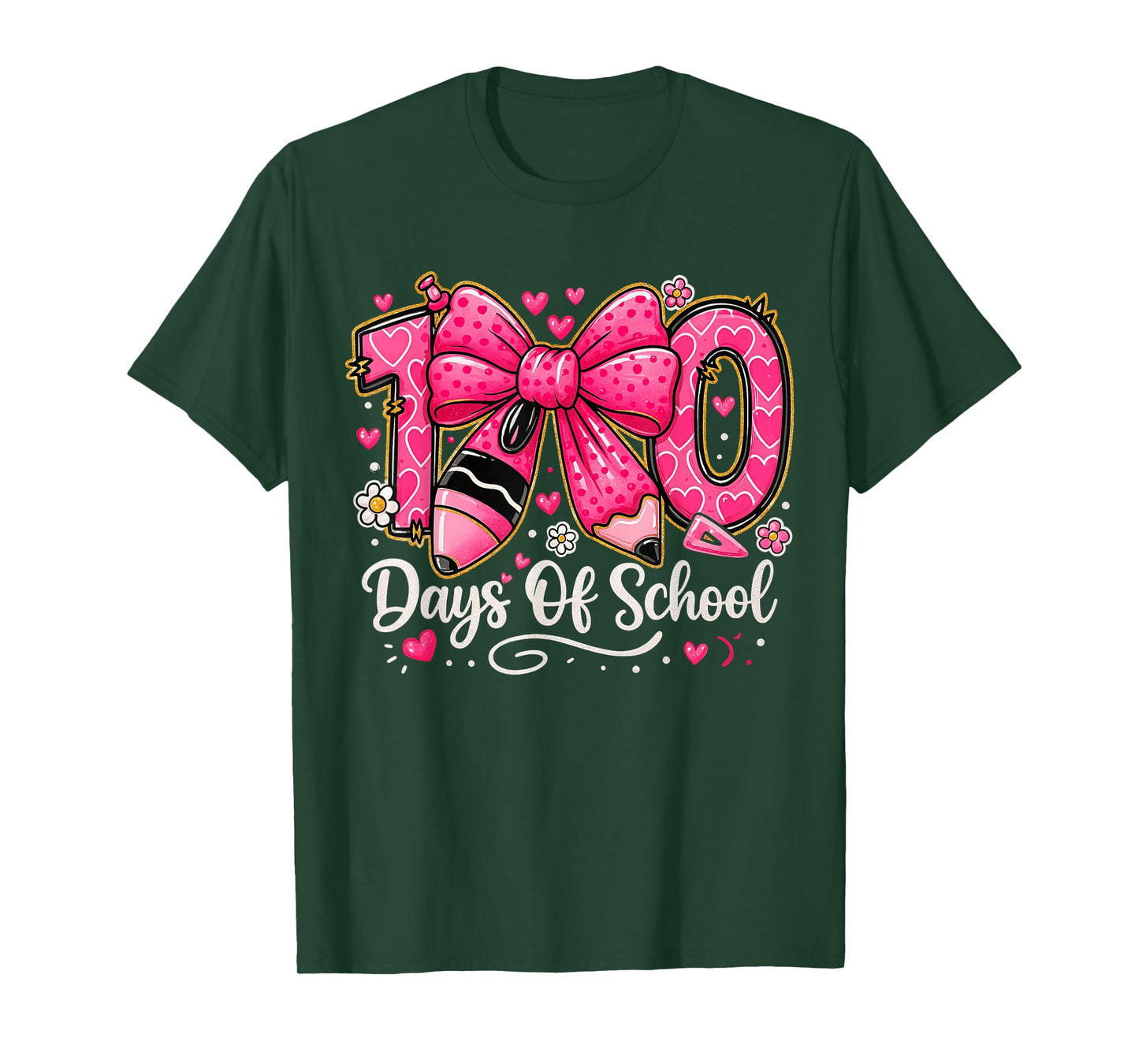 Preppy 100 Days of School Pink Pencil Bow Teacher Kid T-Shirt