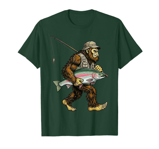 Rainbow Trout Bigfoot Fisherman River Fishing Sasquatch T-Shirt