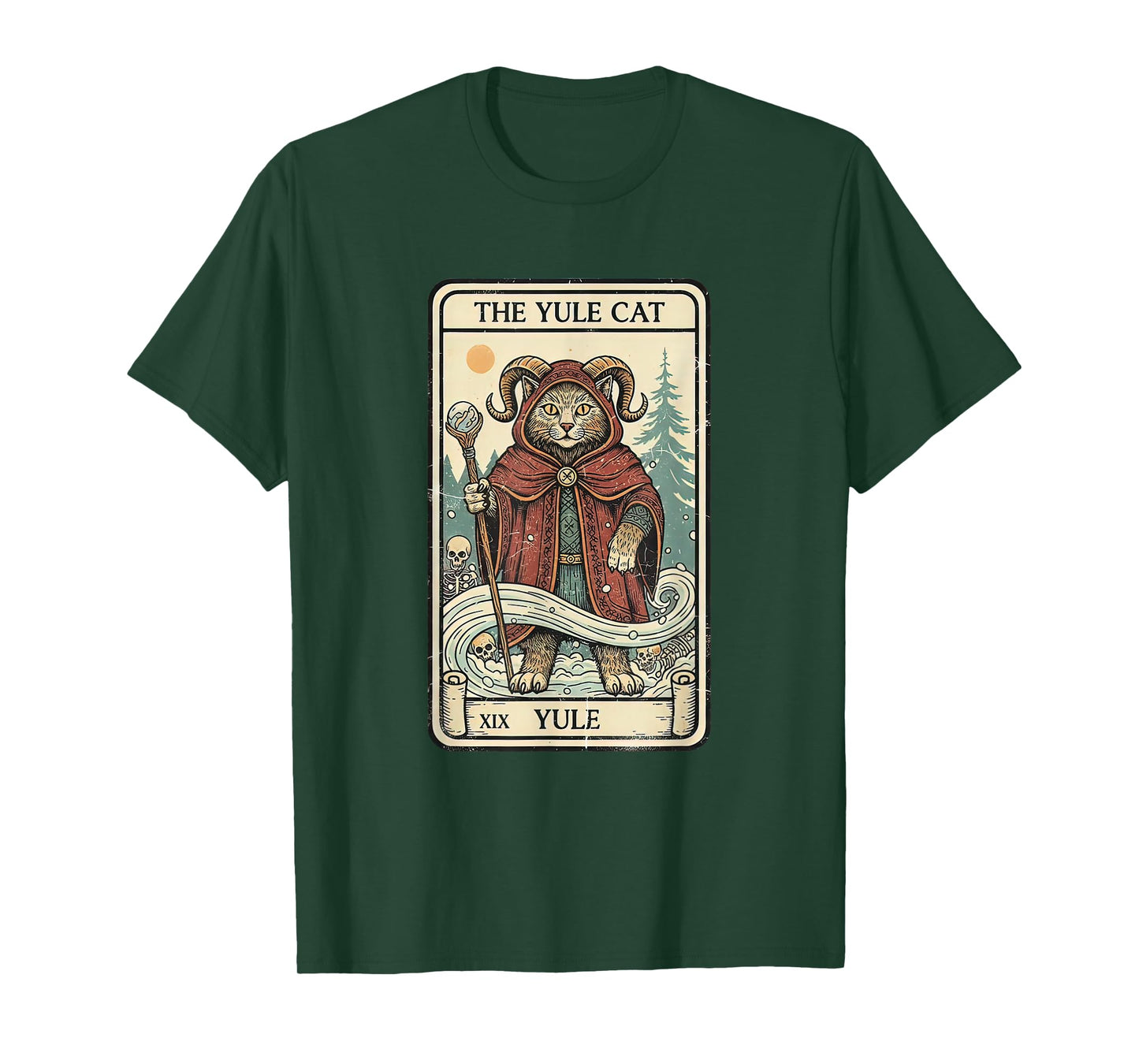 Retro Vintage The Yule Cat Tarot Card Christmas Holiday Xmas T-Shirt