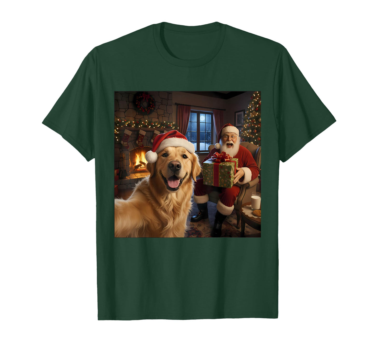Golden Retriever Selfie with Santa Claus Funny Christmas T-Shirt