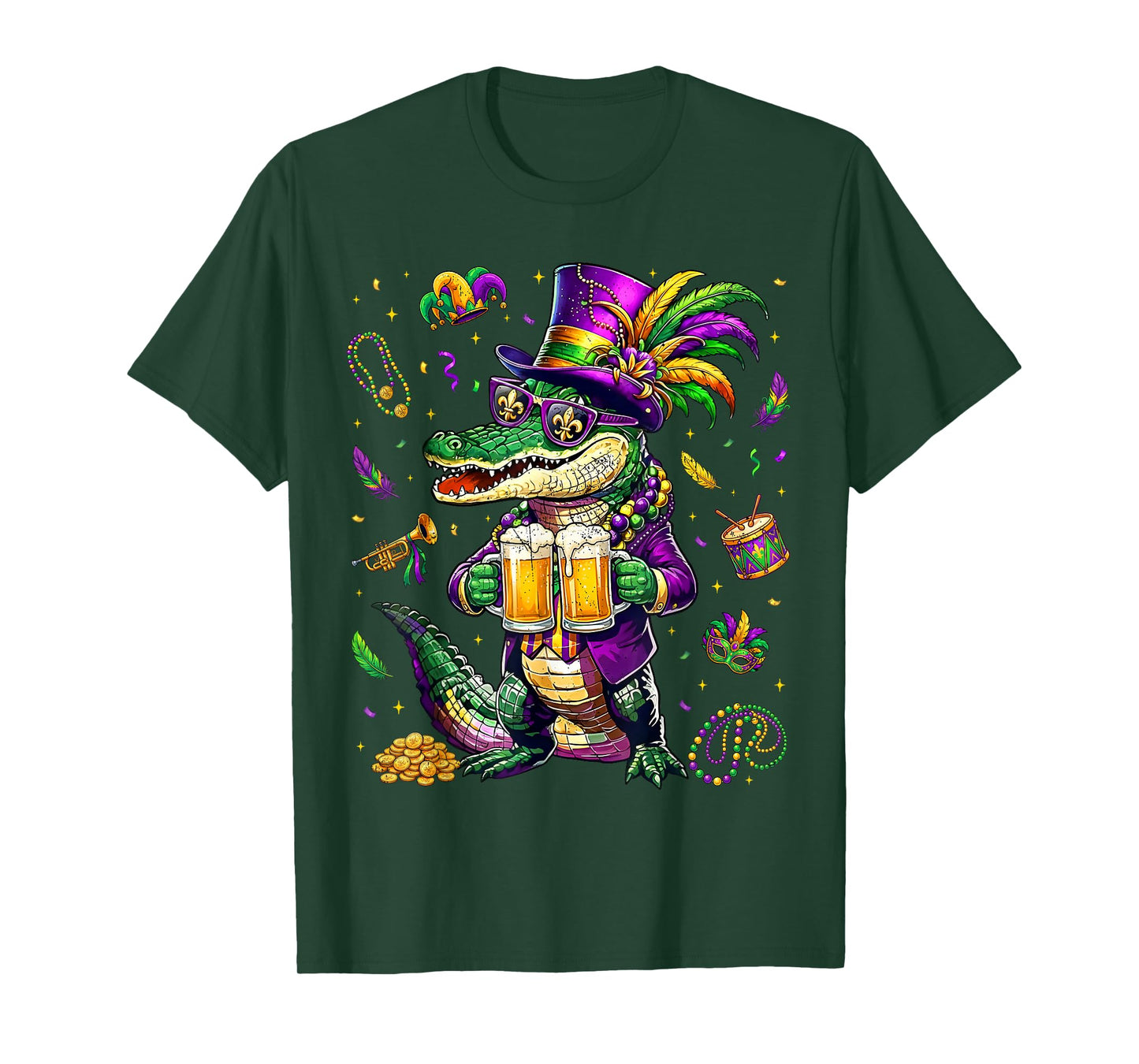 Funny Mardi Gras Malligator Drinking Drink Vintage Bead Men T-Shirt