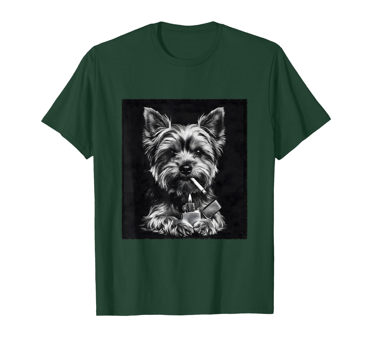 Yorkie Smoking Cigarette Funny Dog Photography Meme T-Shirt