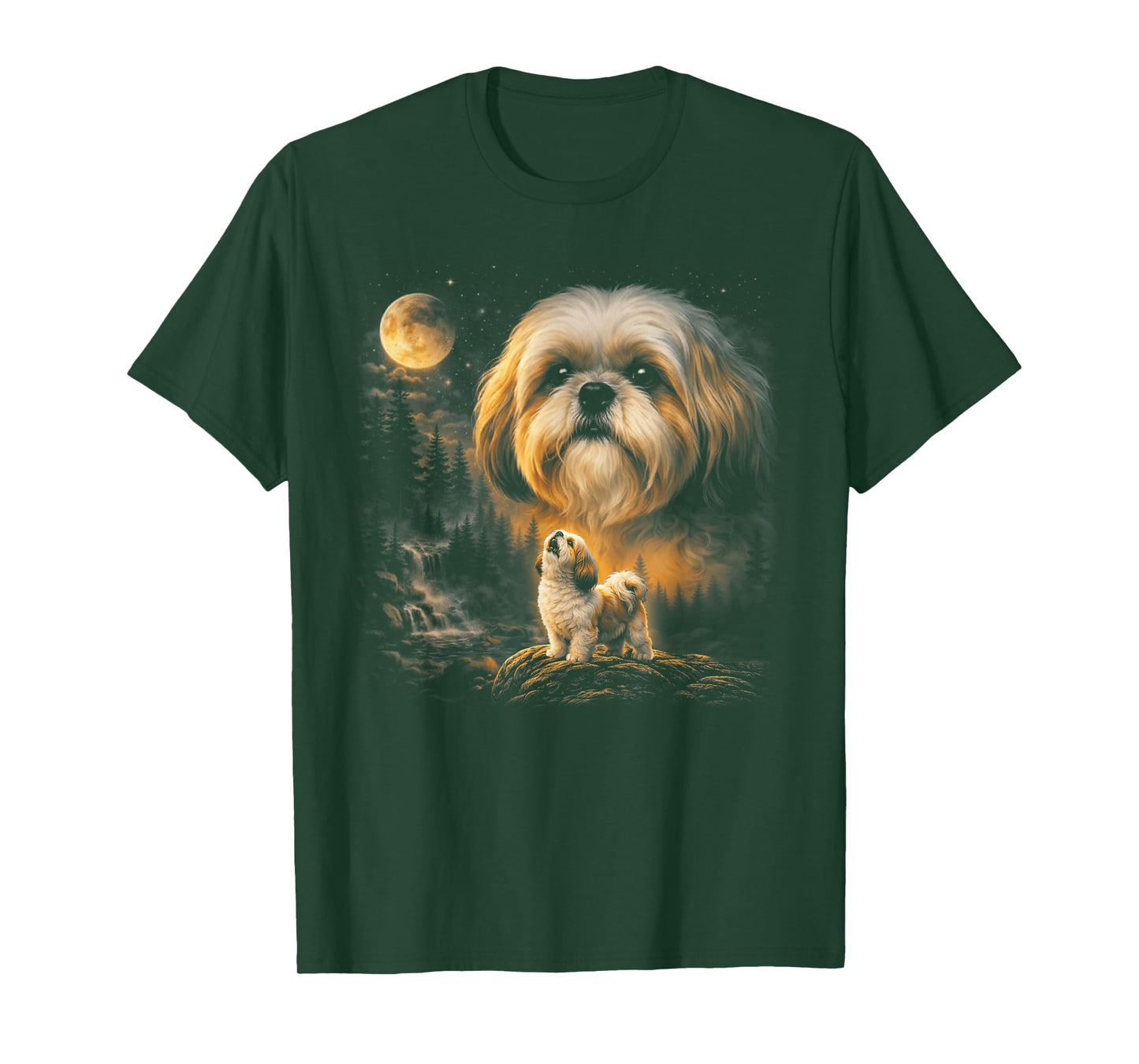 Shih Tzu Howling to The Moon Vintage 90s Funny Dog Graphic T-Shirt