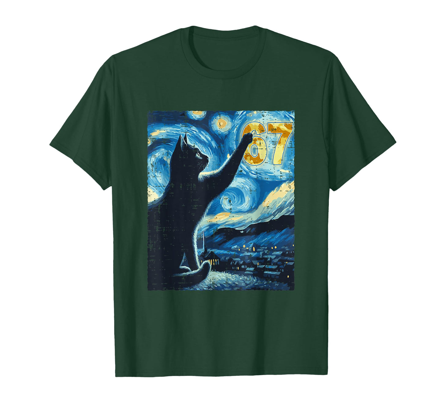 Black Cat Starry Night Van Gogh Cat 67 Six Seven Meme Viral T-Shirt