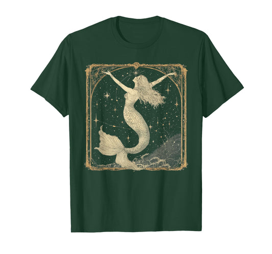 Vintage Mermaid Graphic Art Celestial Ocean Illustration T-Shirt